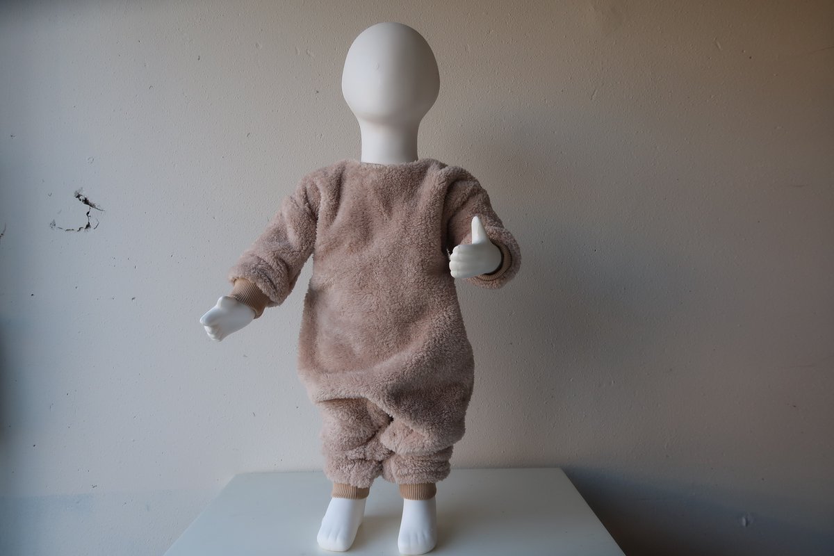 Teddy Baby Romper Beige– Lange Mouw – Zachte Teddy Fleece – Unisex Baby Pakje – 9-12 Maanden
