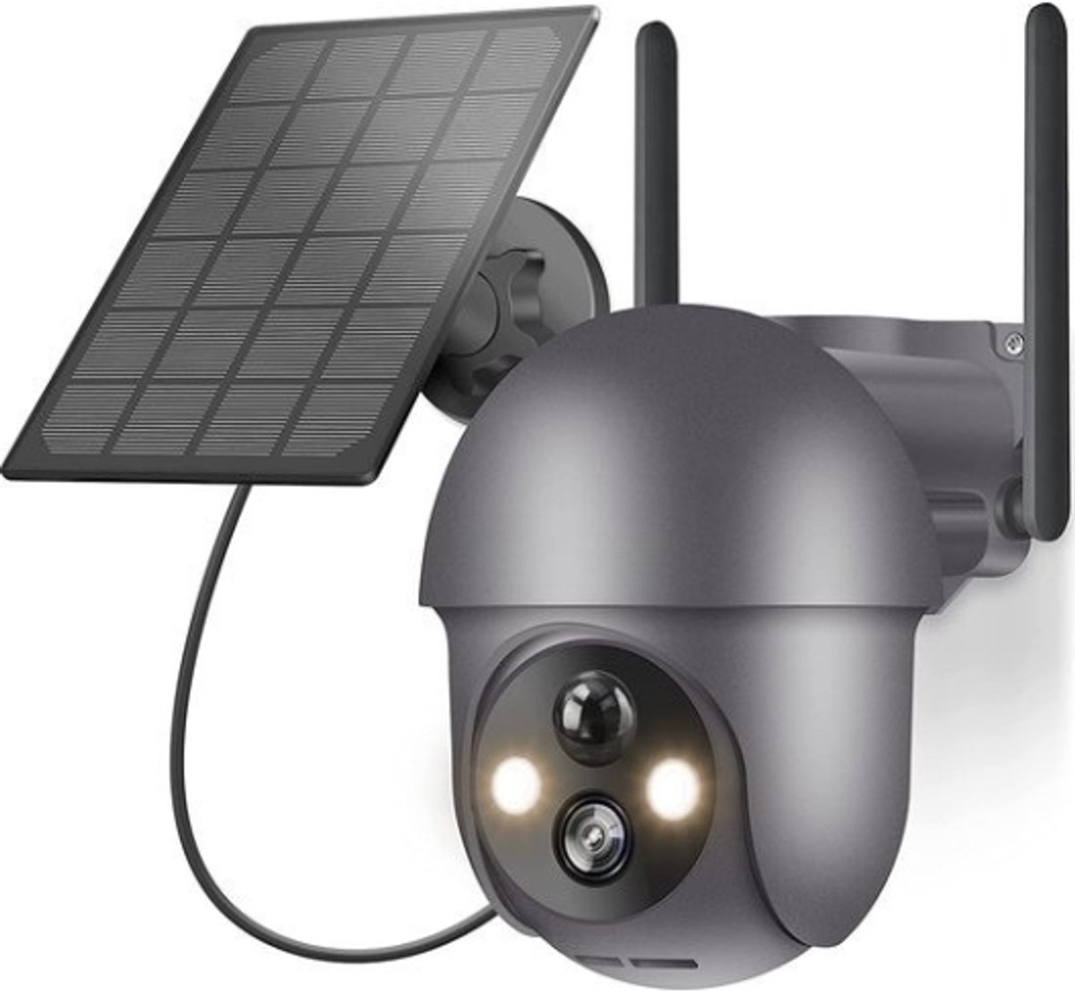 Intelectro Beveiligingscamera voor Buiten - met Zonnepaneel - Laatste Stuk - 2K Resolutie - 360° Roteerbaar - Bewegingsdetectie met Schijnwerper en Alarm - Nachtzicht - 2 Weg Audio - 2.4GHz - Levering sneller dan Aangegeven!