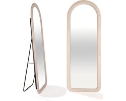 SensaHome Miroir sur pied rembourré ovale - Miroir pleine longueur en velours suédé - 60x160 - Teddy White