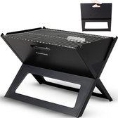 Travelhawk Houtskool BBQ - Barbecue Houtskool - Opvouwbaar - 44x32cm Grilloppervlak - Gelegeerd Staal - Zwart