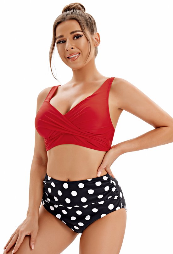 Maillot de Maillots de bain deux pièces à motif Fleurs pour femme , Set bikini taille haute, col en V , dos nu, Cross
