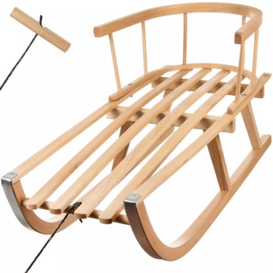 Slede hout opklapbaar 110 cm rugleuning trekkoord (houten slee) Nijdam Black Limited Edition