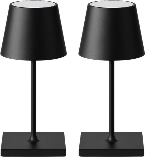 2 Pièces - Lampe de Table Rechargeable - Dimmable - Lampe de Bureau - 26CM - Zwart