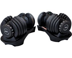 PH Fitness Verstelbare Dumbells Set 24KG Zwart - 2 STUKS - Smart Dumbbells - Gewichtenset voor Home Gym - Adjustable Dumbbells van 2,5 kg tot 24kg - Complete Halterset van 15 Dumbbells in een!
