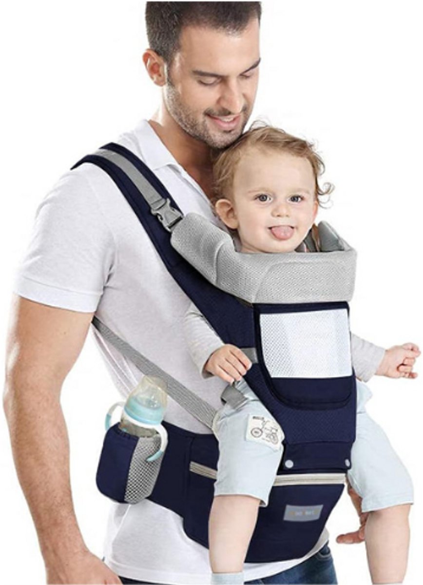 Ergonomische Draagzak Met Heupzitje - Multiposition Baby Carrier - Hoofdsteun & Kap - Lichtgewicht & Ademend Katoen - Voor Baby’s & Peuters 0-36 Maanden (<25kg)