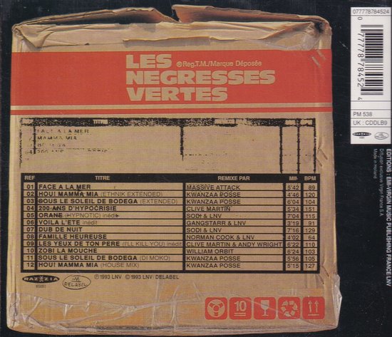 Les Negresses Vertes, 10 nummers op de achterkant van een CD-hoes met tracklist