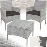 TecTake® - Wicker Tuinset met Verwisselbare Hoezen - 2 Stoelen en Tafel met Glazen Blad - 2 Outdoor Loungestoelen met Armleuningen en Tuintafel - Tuinmeubelset, Balkonmeubilair - Lichtgrijs - Poly-Rattan