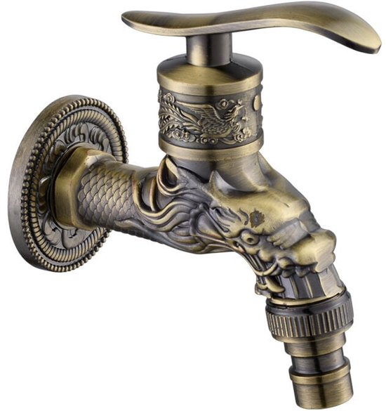 Vintage Antieke Messing Kraan Met Draak - Retro Wandkraan Voor Tuin, Keuken & Badkamer