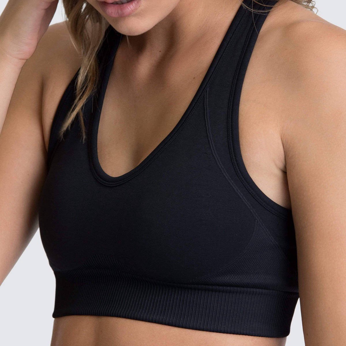 Gym Revolution - Sport bh - Sportbeha dames - Sport top dames - Sport bh dames - sporttop dames - Sportkleding dames - Seamless - Zonder beugel - Zwart maat XL