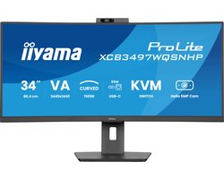iiyama ProLite XCB3497WQSNPH-B1 - 34 inch - WQHD - VA - USB-Hub (4x) - Verstelbaar - USB-C Dock - Curved - Hello Cam