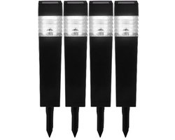 Livarno Home 4 Stuks LED - Solar tuinlampen - 6 × 6 x 39 cm - Zwart