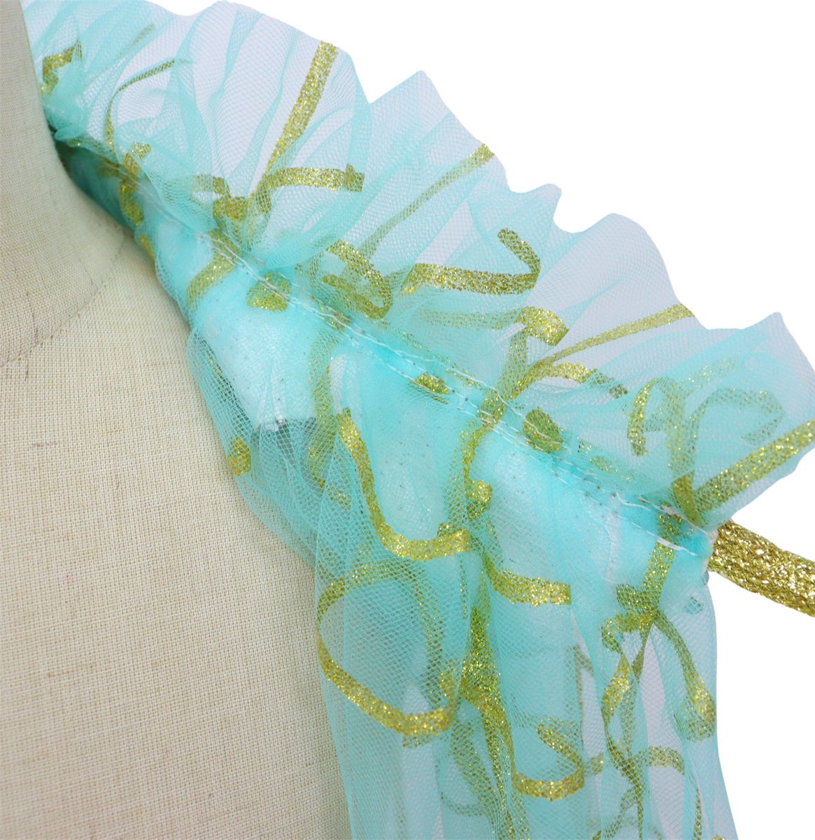 Joya Kids® Verkleedcape met Accessoires Blauw met Paauw Veren | Prinsessencape | Cape Set | Unicorn | Meisje Verkleedset | Carnvalskleding Meisjes | Met Kroon, Staf en Sieradenset — afbeelding 6