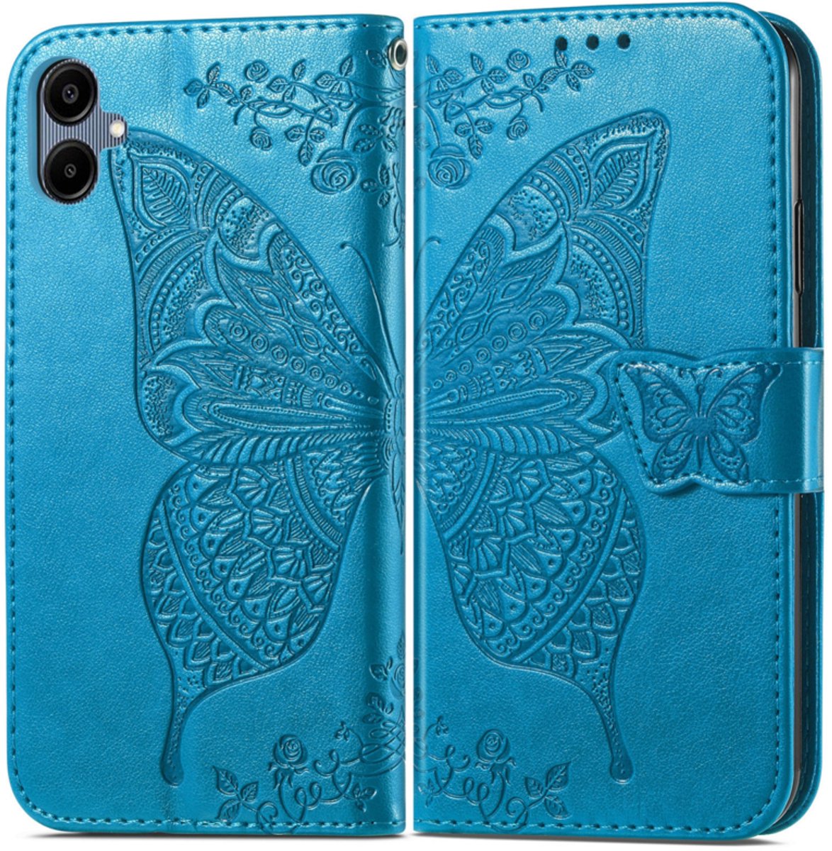 PU BookCover Hoes Etui geschikt voor Samsung Galaxy A06 - A07 - Vlinders Turquoise