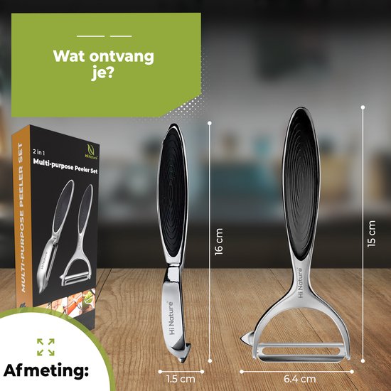 HI NATURE™ Set de 2 Éplucheurs de qualité robuste - Éplucheur de pommes de terre - Éplucheur de pommes de terre - Éplucheur de pommes de terre | Modèle I - Modèle Y pour éplucheur de fruits et légumes en acier inoxydable (Zwart)