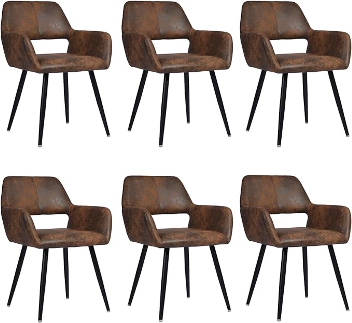 MEUBLE COSY MEUBLES COSY Set van 6 Eetkamerstoelen - Dik Gevoerde Kunstleder Armleuning Rugleuning Vintage Kuipstoel - Koffie Bruin
