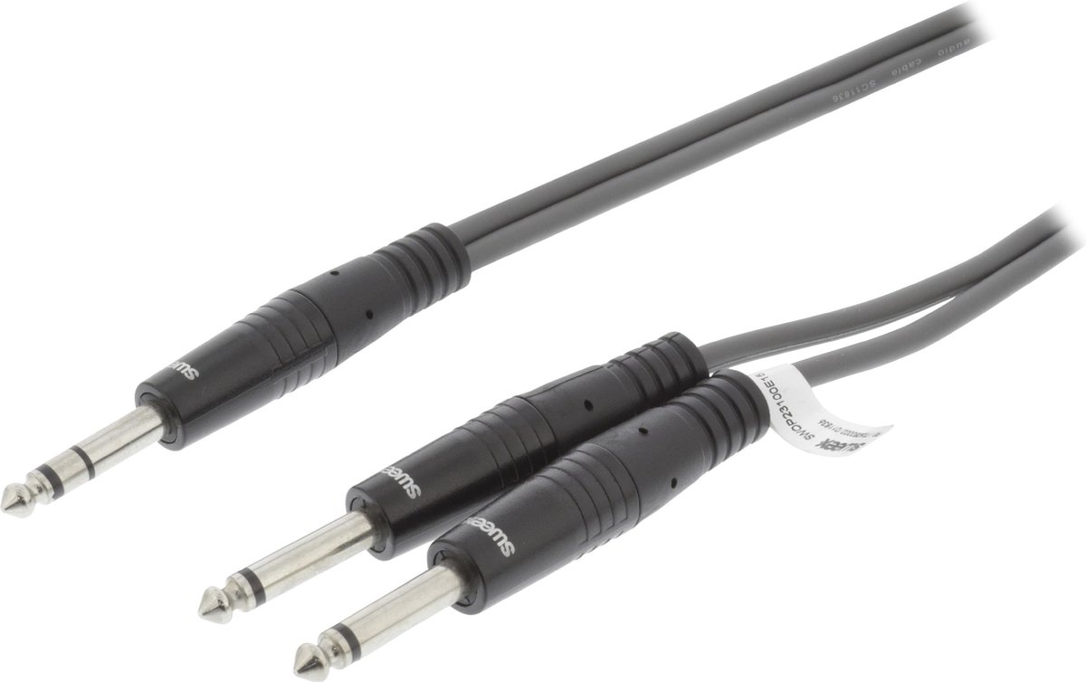 Sweex SWOP23100E50 Stereo Audiokabel 6.35 Mm Male - 2x 6.35 Mm Male 5.0 M Donkergrijs