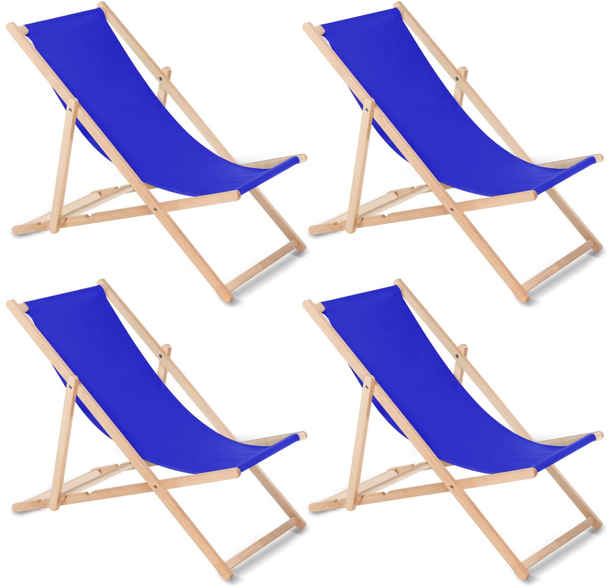 GreenBlue - Set van 4 ligstoelen - beuken classic strandstoel - donkerblauw