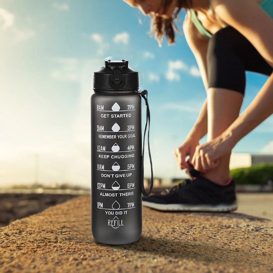 Motivatie Waterfles 800 ml - Waterfles met Tijdmarkering - Sport Waterfles - Drinkfles met Rietje - Lekvrije Sportfles - Motivatie Drinkfles - Motiverende Waterfles - Training Waterfles - BPA Vrij - Herbruikbare Drinkfles - Fitness Fles - Sportbidon — afbeelding 4