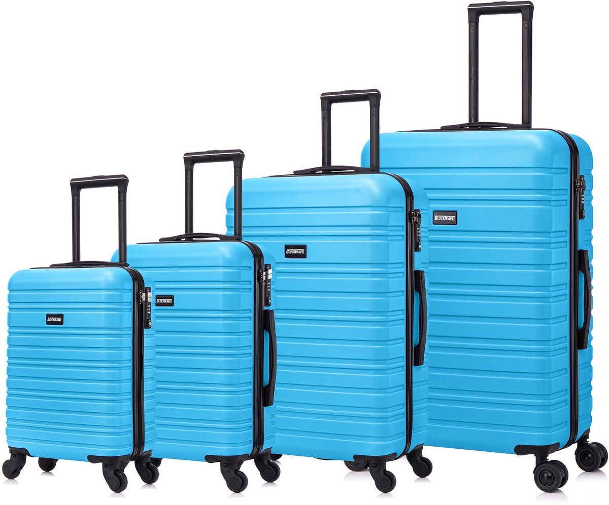 BlockTravel kofferset 4 delig ABS ruimbagage en handbagage 29 39 74 en 95 liter - inbouw TSA slot - blauw