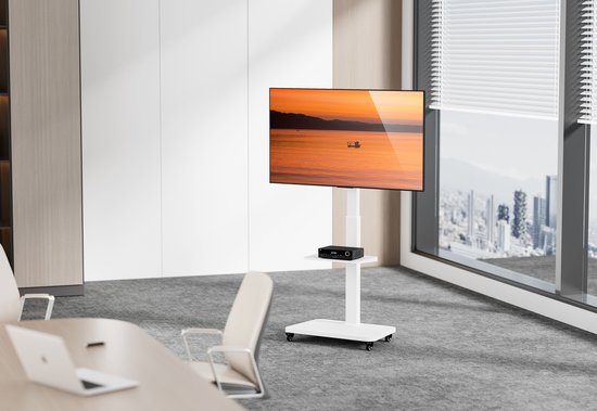 AOKCOS Tv-standaard oprolbaar met houten plank