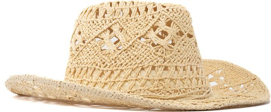 KIMU Cowboyhoed Raffia Beige - Lichtbruine Gevlochten Stro Cowboy Western Hoed Dames Heren - Cowgirl Rieten Strohoed Yellowstone Carnaval