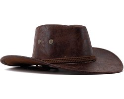 KIMU® Cowboyhoed Leatherlook Donkerbruin Mat - Donkerbruine Leren Cowgirl Western Hoed PU Leer - Ranger Cowboy Dames Heren Yellowstone Halloween