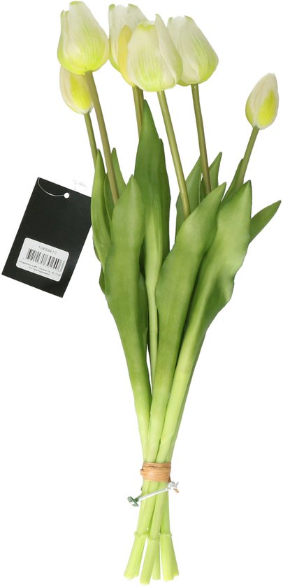Bouquet de tulipes artificielles Bellatio Design Sally - 7 pièces - crème - toucher réel - 47 cm