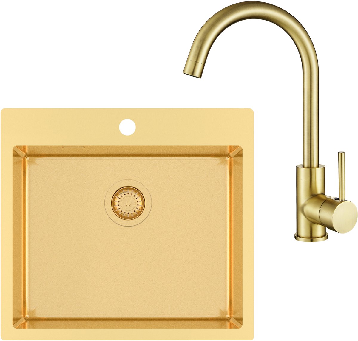 GURARI Roestvrijstalen spoelbak TERRA 100 N + Keukenkraan 5523, Inbouwspoelbak 550x505 mm, goud, rechthoekig