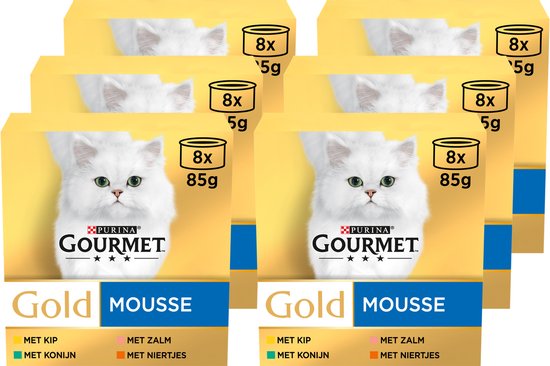 Gourmet Gold Mousse - Kattenvoer Natvoer - Kip Zalm Niertjes & Konijn - 48 x 85 g