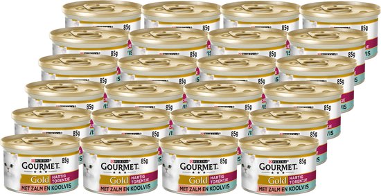 Gourmet Gold Hartig Torentje DUO - Kattenvoer Natvoer - Zalm & Koolvis - 24 x 85 g