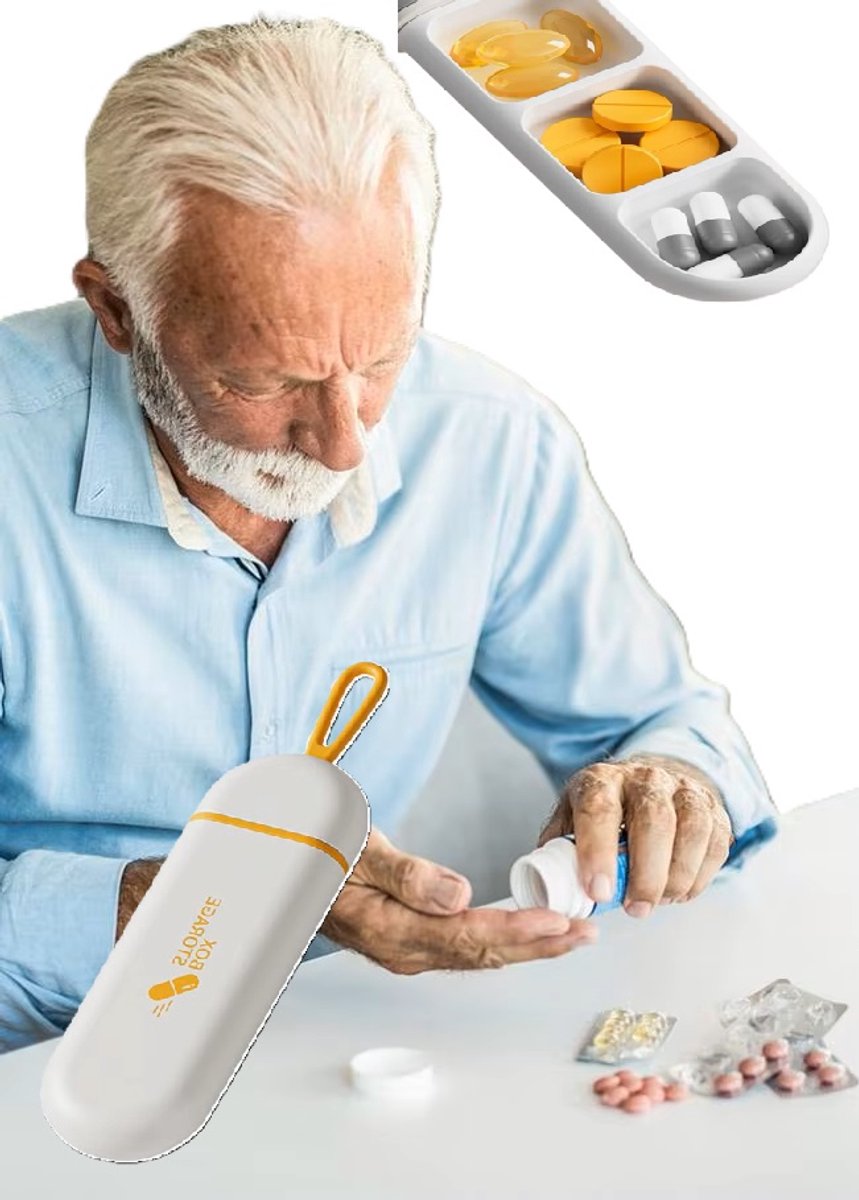 Goedkoopste Draagbare Luxe Pillendoosje I Pillendoos I Medicijn Doosje I Waterdicht I Pil Box Tube I 3 Vakken I Incl. Ophanghaak I Wit/Oranje