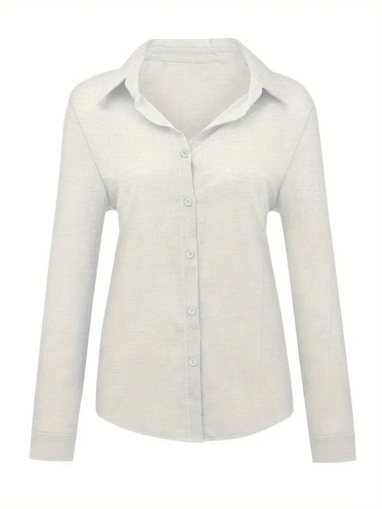 Vrouwen Button Blouse Down Lange Mouw V-hals Shirts Katoen Linnen Blouse Elegante Casual Business Kantoor Werk Tops Los Shirt, Wit, XXL