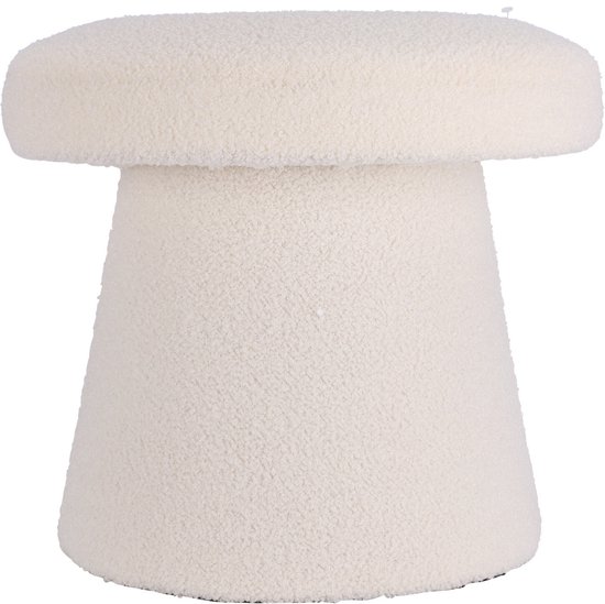 Pouf Deco In & Out Champignon - Tissu Teddy Bouclè - Blanc crème - Hauteur 38 cm - Diamètre 42 cm