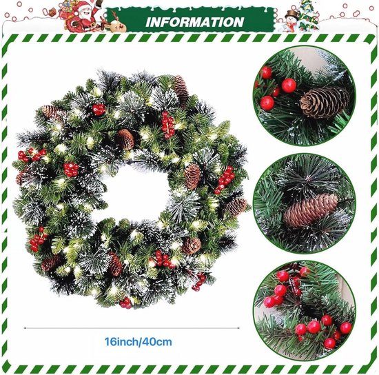LED Kerstkrans Buiten Voorverlichte Kerstkrans 45 Cm - LED Kerstdeur Krans Met Dennenappels En Bessen, Binnen & Buiten, Batterij (niet Incl.) Kerstdecoratie Met Dennenappels En Bessen
