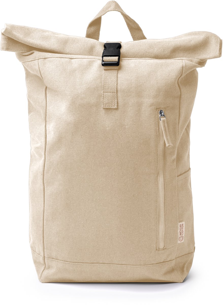 Beige roltop Rugzak gemaakt van gerecycled katoen van 370 g/m². Inhoud 25 L model Teko