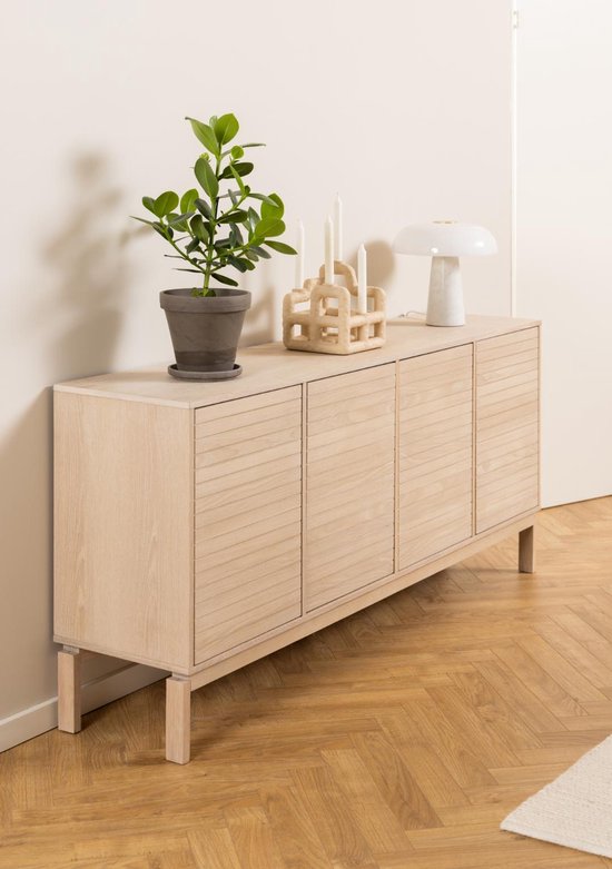 Buffet Linley 180x40x80cm avec quatre portes - placage de chêne blanc - Actona - Armoires de salon - Blanc - Placage|MDF - Armoires de salon