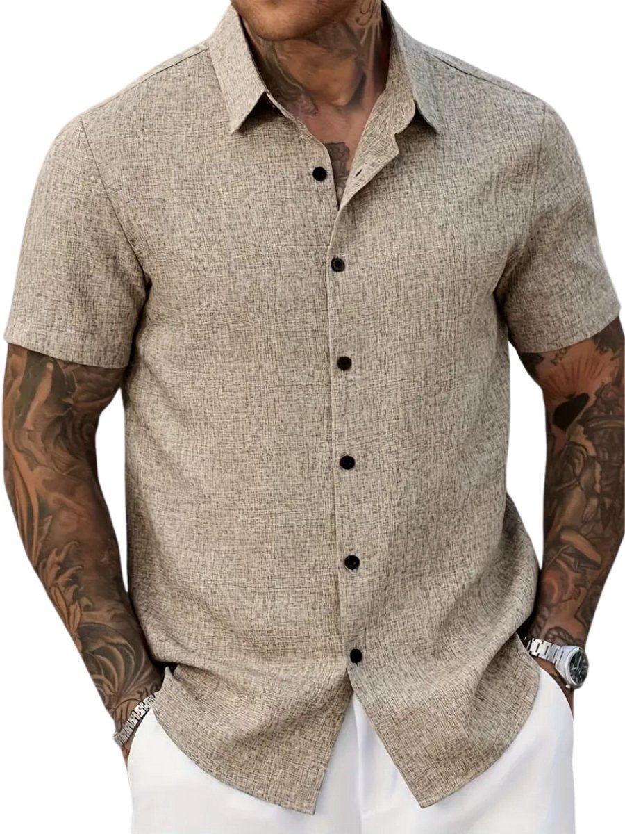 Livano Linnen Blouse Heren t shirt Polo Overhemd Shirt Zomer Ibiza Stijl Abrikoos