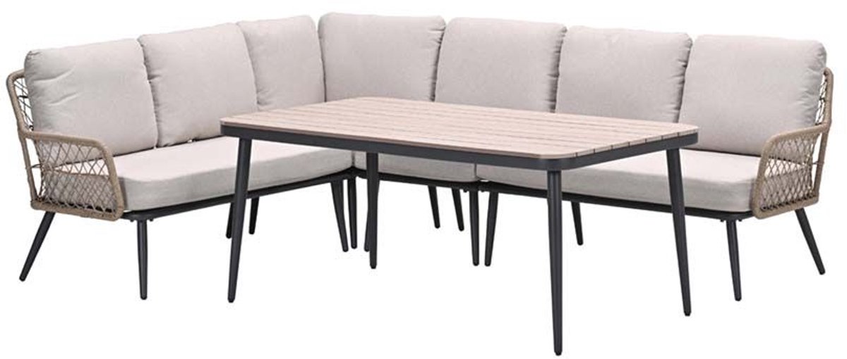 Garden Impressions Allasio lounge-dining hoekset - 5-dlg. - c.black - desert sand - VW Bruin