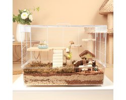 Ruime Hamsterkooi met Accessoires voor Dwerghamsters en Gerbils - Inclusief Oefenwiel, Waterfles, en Voerbak