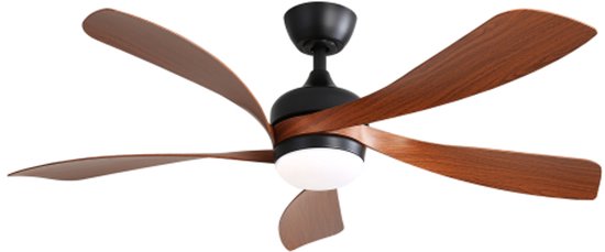 Plafondventilator 52 inch LED dimbaar 3 kleuren, 5 ABS-bladen, 6 snelheden, omkeerbare stille DC-motor zwart