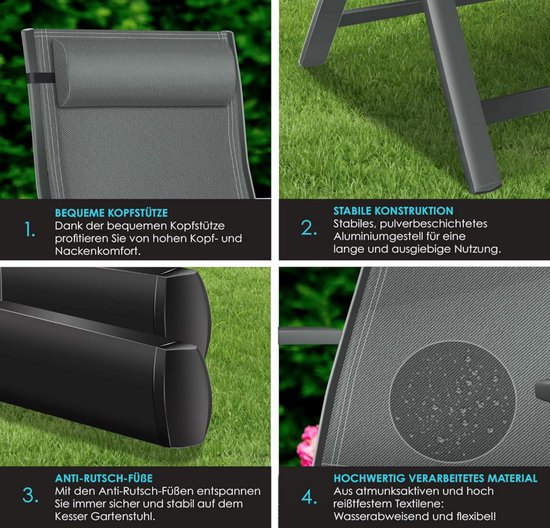 KESSER® Tuinstoel met Armleuningen - Opklapbare Aluminium Ligstoel incl. Hoofdkussen - Campingstoel 7-voudig Verstelbare Rugleuning - Ademend & Weerbestendig - Opvouwbaar & Antislip Antraciet van KESSER — afbeelding 3