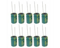 Elektrolytische condensator Lage ESR 1000uF 16V 10x17mm 5mm 10st.