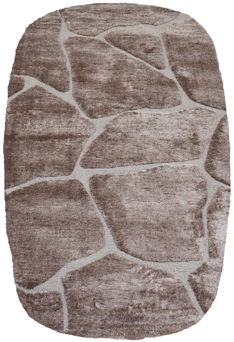 Vloerkleed Macy Bruin - Rounded Corners 200 x 290 cm - Design Hoog-Laag Vloerkleed met Organisch Keien Patroon in Scandinavische / Japandi Stijl