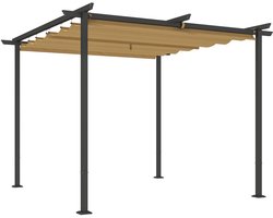 Outsunny Pergola 3x3m Garten Pavillon Terrassendachung aus Metall, Gartenpavillon mit Verstellbares Sonnendach, UV Schutz 30+ Freistehender Sonnenschutz für Terrasse und Garten, Beige