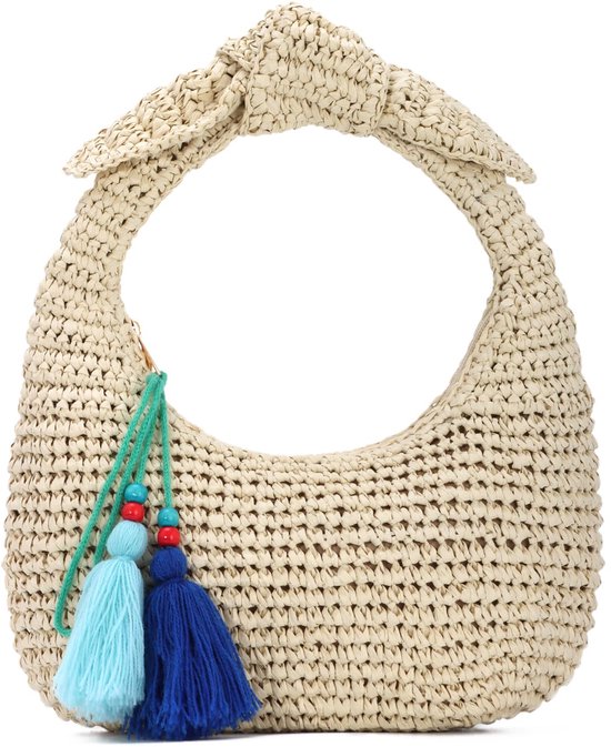 Stro Handtas voor Dames Parel Geweven Ronde Crossbody Tassen Vrouwen Zomer Handheld Reizen Schouder Handtas Casual Strand Boheemse Strandtas (Color : B