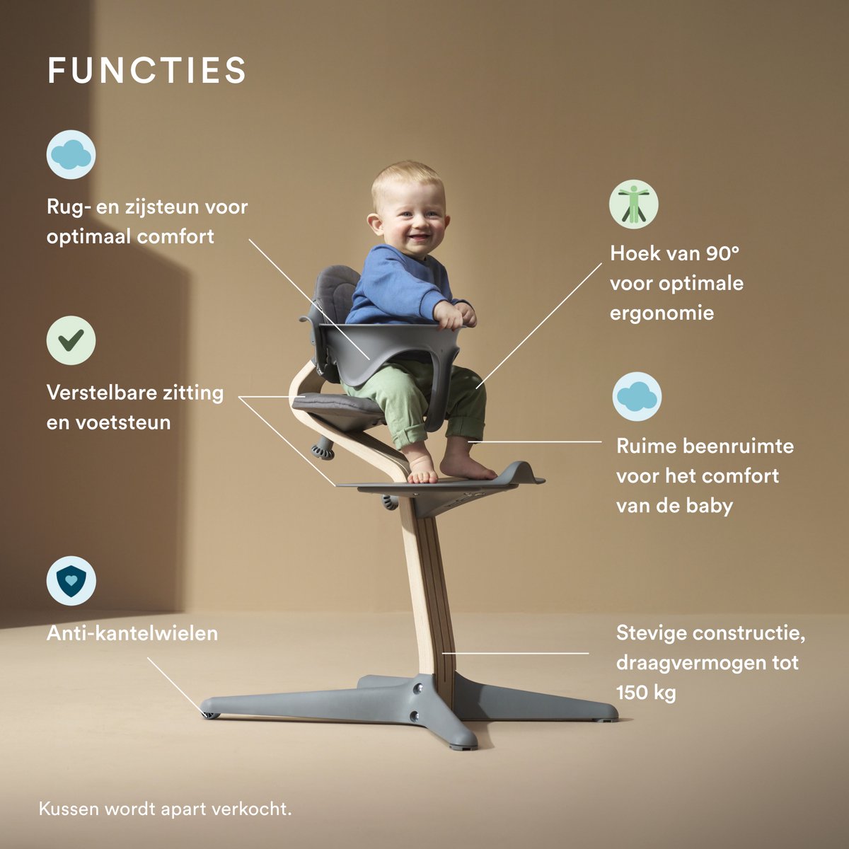 Stokke Nomi stoel met babyset, grijs - Stimuleert actief zitten en biedt ondersteuning als je baby leert zitten - Kan tot 150 kg dragen – foto 4