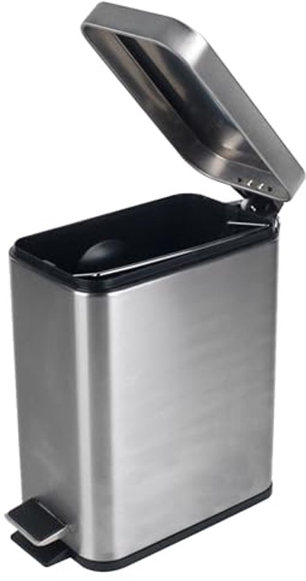 Beldray LA041173SS Rechthoekige Pedaalemmer – Kleine Vuilnisbak met Zacht Sluitend Deksel, Prullenbak voor Kantoor met 5 Liter Capaciteit, Roestvrijstalen Papiermand, Smalle Afvalscheidingsbak, Zilver