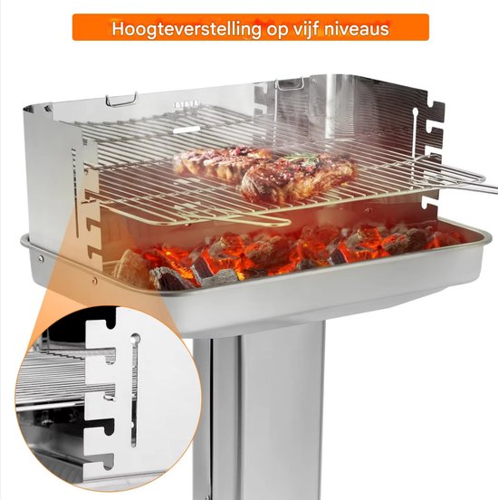 Grill Houtskool BBQ - Voor Tuin, Camping & Outdoor - Draagbare Trechtergrill met Plank - Roestvrijstaal - 87x89x89 cm van Merkloos — afbeelding 4