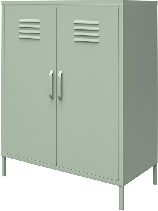 Foto: Mission district commode met 2 deuren in groen metaal