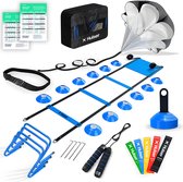 Hulser Sport Trainingsmateriaal - 26-delig - Blauw - Voetbal spullen - Loopladder 6 meter - Weerstand parachute - Pionnen set - Trainingshoedjes - Horden - Springtouw - Weerstandsbanden - Training materiaal - Agility speed ladder - Running artikelen